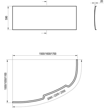 Ravak Asymmetric kád előlap, 170 cm, balos, fehér