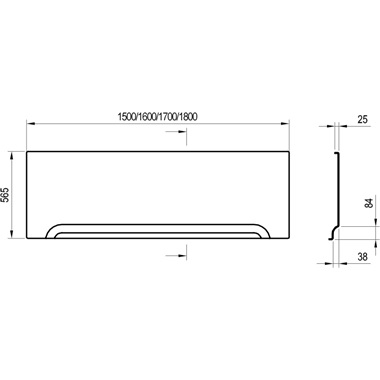 Ravak "U" kád előlap 170 cm, fehér