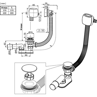 Ravak kád le-és túlfolyószett 570 mm, Click-Clack, króm