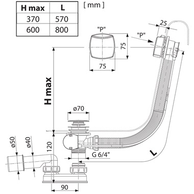 Ravak kád le-és túlfolyószett 800 mm, bowdenes, szögletes, króm