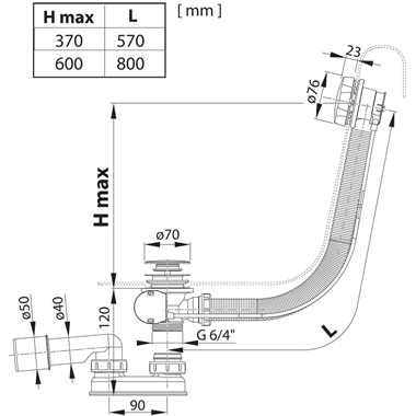 Ravak kád le és túlfolyószett 800 mm, bowdenes,  króm