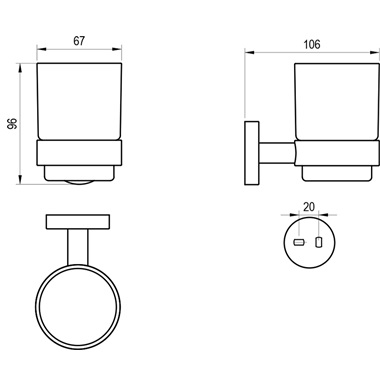 RavakKona KN 210.30SSB pohártartó üvegpohárral, szálcsiszolt rozsdamentes acél