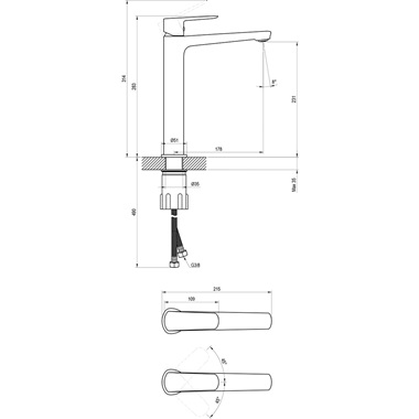 Ravak Life LF 015.00 álló mosdócsaptelep 280 mm, lefolyó nélkül, fekete