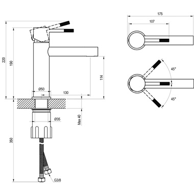 Ravak Nox NX 014.20BLM álló mosdócsaptelep 19 cm, leeresztő nélkül, matt fekete
