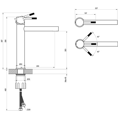 Ravak Nox NX 015.30ssb álló mosdócsaptelep 28 cm, leeresztő nélkül, rozsdamentes acél