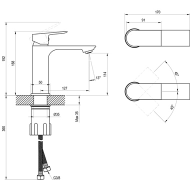 Ravak Plan PN014.20GB álló mosdócsaptelep 165 mm, leeresztő nélkül, grafit brushed