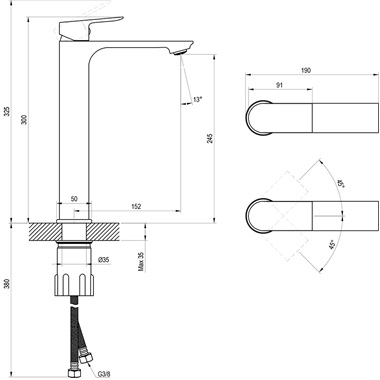 Ravak Plan PN015.20 GB álló mosdócsaptelep 32 cm, leeresztő nélkül, grafit brushed