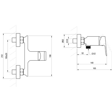 Ravak Plan PN032.20GB fali zuhanycsaptelep, szett nélkül, graphite brushed