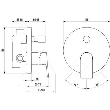 Ravak Plan PN 061.20GB.O2 falsík alatti kétutas csaptelep, belső egységgel, graphite brushed