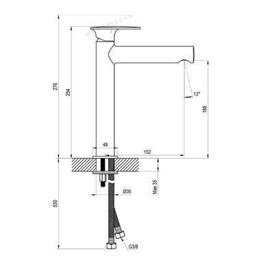 Ravak Spring mosdócsaptelep 255 mm, leeresztő nélkül, fekete SG 014.20BLM Ravak Spring mosdócsaptelep 255 mm, leeresztő nélkül, fekete SG 014.20BLM