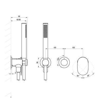 Ravak Spring 2-utas falba süllyesztett csaptelep testtel, zuhanyszettel, fekete SG 065.20BLM.O2.+S Ravak Spring 2-utas falba süllyesztett csaptelep testtel, zuhanyszettel, fekete SG 065.20BLM.O2.+S