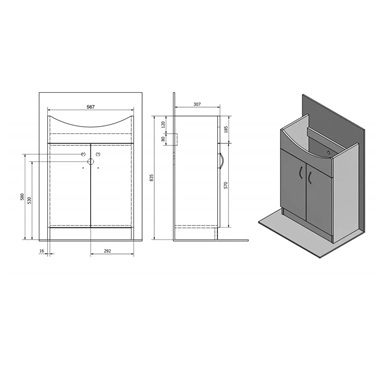 Sapho Aqualine Simplex Eco mosdótartó szekrény mosdóval, 58x83x30cm, matt fehér