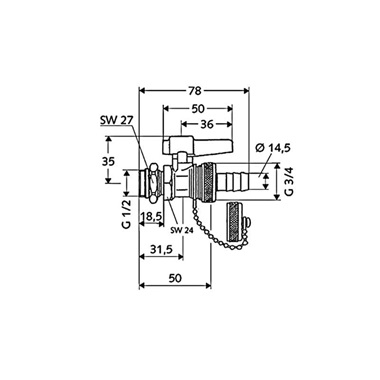 Scell töltő és ürítő golyóscsap emelőfogantyúval 1/2"