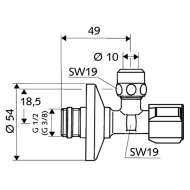 Schell Comfort sarokszelep 1/2"-3/8" szűrős + csavarzat