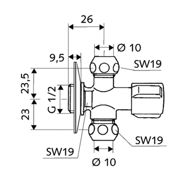 Schell Comfort sarokszelep 1/2"-3/8"-3/8"