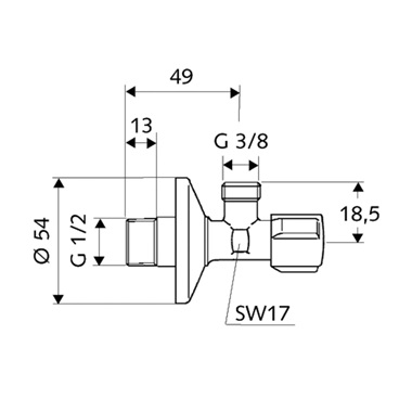 Schell Comfort sarokszelep 1/2"-3/8" hollandi nélkül