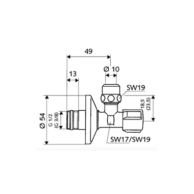 SCHELL Comfort szabályozható sarokszelep roppantógyűrűs hollandival 3/8"-3/8"