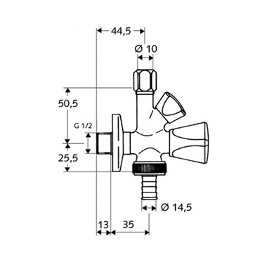Schell Sanland kombinált sarokszelep tömítővég nélkül 1/2"-3/8"-3/4"