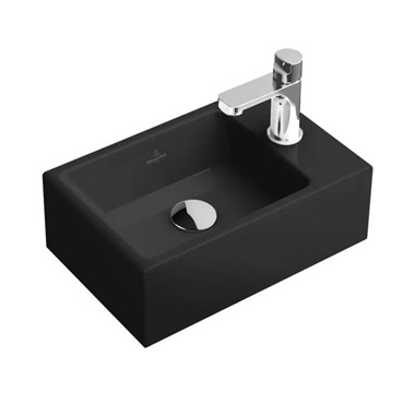 Villeroy Memento kézmosó 40x26 cm, fekete, szögletes, túlfolyó nélkül, jobbos, CeramicPlus