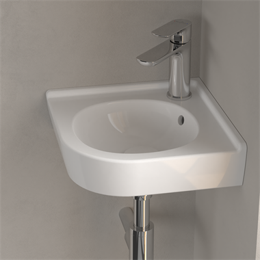 Villeroy O.novo sarok kézmosó kompakt 40x32 cm, túlfolyó nélkül