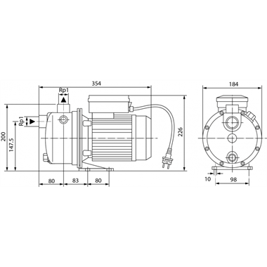 Wilo Jet WJ 203 X EM-2 önfelszívó, egyfokozatú sugárszivattyú